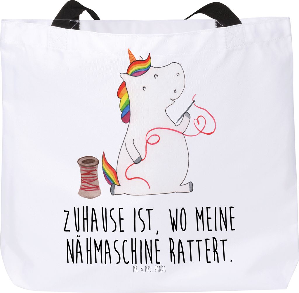 Mr. & Mrs. Panda Beutel Einhorn Näherin - Weiß - Geschenk, Häkeln, Basteln, Einkaufstasche, Nähen, Strandtasche, Stricken, Reisetasche, Tote Ba...