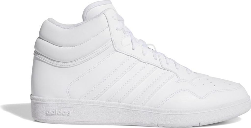 A white Adidas Hoops 4.0 Mid sneaker shown from the side on a white background.