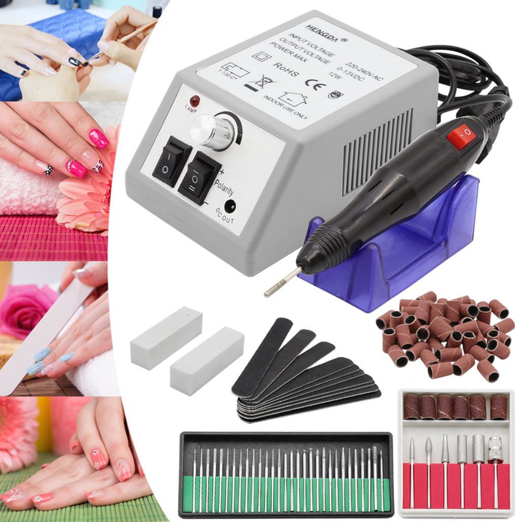 EINFEBEN Elektrisch Nagelfraeser Fraeser Nagelfeile Manikuere Set Schleifhuelsen mit Geringem Rauschen und Vibration 20000 U/Min Grau