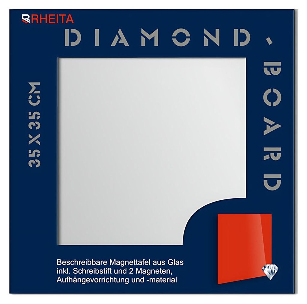 Glas-Magnettafel 35 x 35cm weiß inkl. Schreibstift & 2 Neodym-Magneten