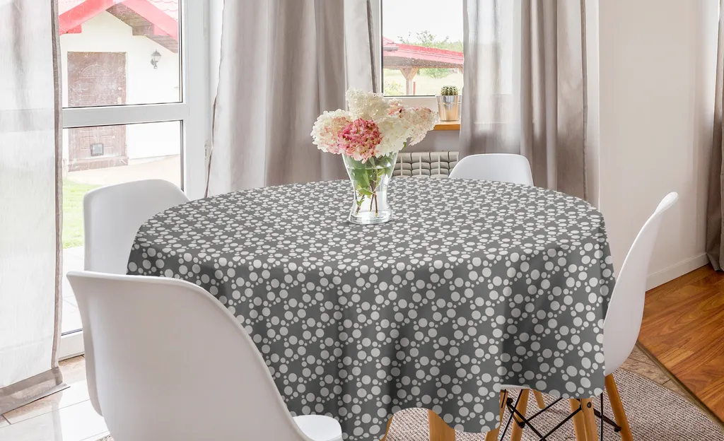 ABAKUHAUS dots Tovaglia rotonda, motivo rotondo irregolare retrò, tovaglia circolare per sala da pranzo, decorazione cucina, 150 cm, grigio e guscio d'uovo chiaro