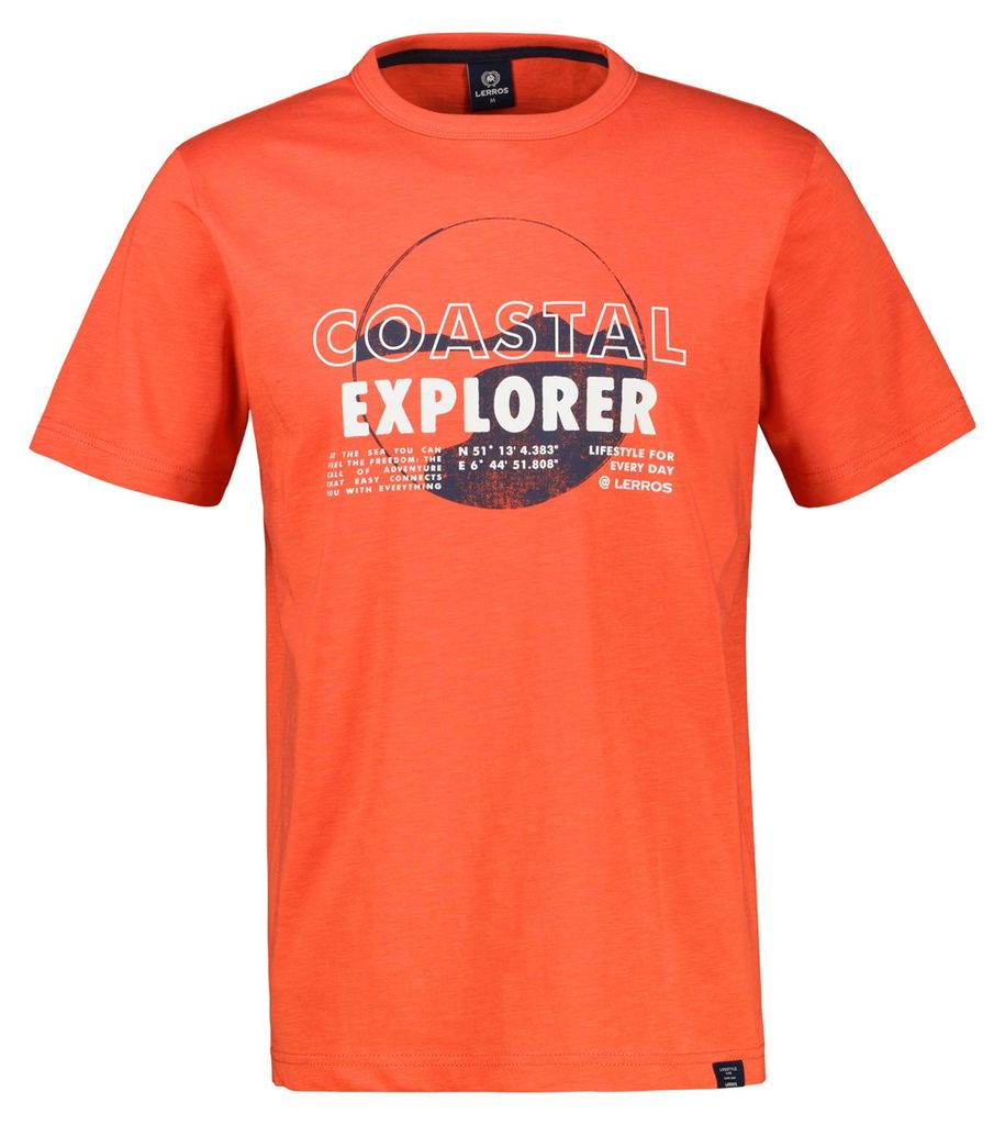Lerros Übergröße T-Shirt ziegelrot Print Explorer