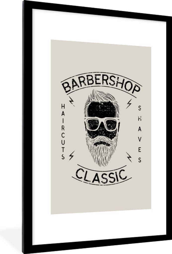 MuchoWow MuchoWow Gerahmtes Poster Jahrgang - Mann - Bart 60x90 cm - Poster mit zchwarzem Bilderrahmen - Dekoration - Wandposter Wohnzimmer - H...