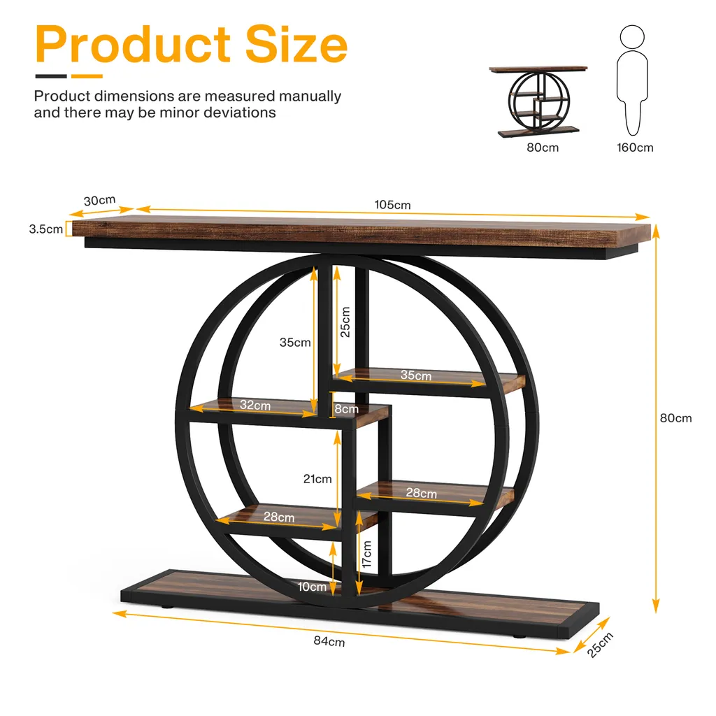 Tribesigns Table Console 105 cm Industrielle à 6 Étages Marron Vintage - 3