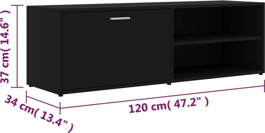 Mobile TV Basso En.casa Con Scomparti Aperti E Vano Chiuso – 120x34x63 Cm, Struttura In Metallo E Truciolare, Nero