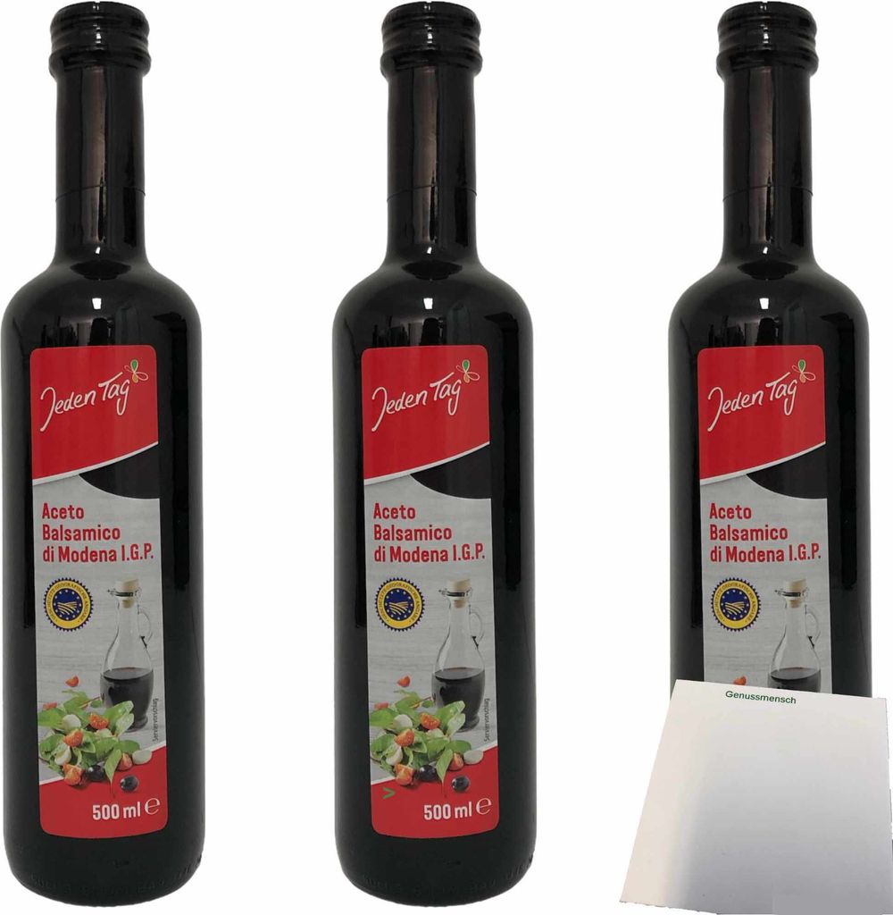Jeden Tag Aceto Balsamico di Modena I.G.P Essig dunkel 3er Pack (3x500ml Flasche) + usy Block