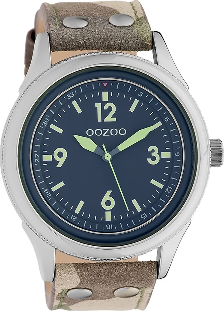 Montre analogique Oozoo avec bracelet cuir véritable motif camo brun