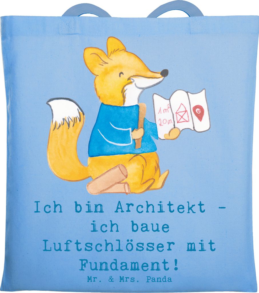 Mr. & Mrs. Panda Stoffbeutel Architekt Luftschlösser - Sky Blue - Geschenk, personalisierte Geschenke, Tote Bag, Bauplanung, Jutetasche, Identitä...