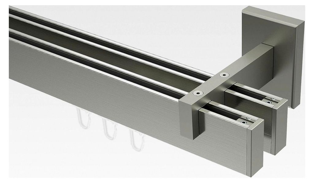 Eckige Innenlauf-Gardinenstangen in Edelstahl-Optik, 2-läufig, 220 cm
