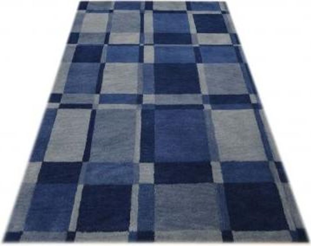 Teppich Maya aus Wolle, handgetuftet, blau, geometrisches Muster, 120x180 cm, für Fußbodenheizung geeignet