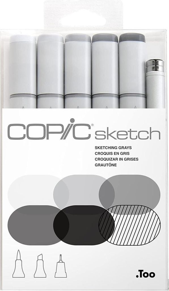 Copic Sketch Sketching Grays, 6 kusov, Šedá, Svetlo šedá, Obrázok produktu 
