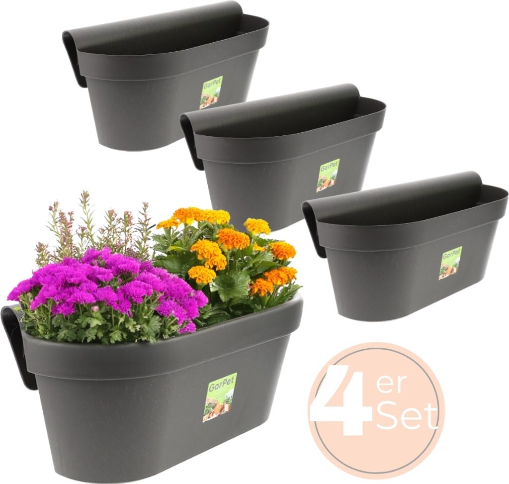 4x Geländerkasten Balkon mit Wasserspeicher Blumentopf Zaun Produktbild 1