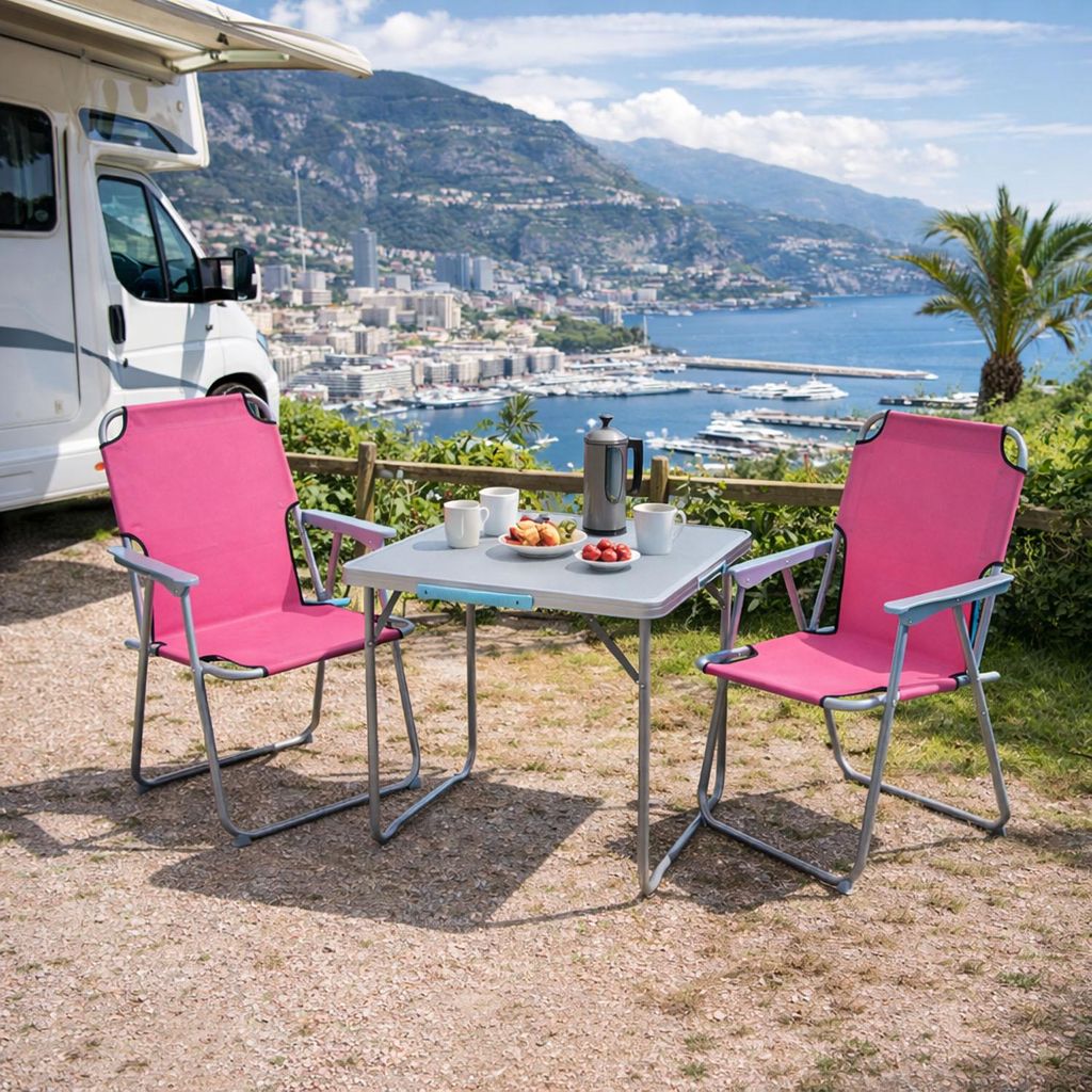 3-teiliges Campingmöbel Set Alu L80xB60xH68cm Pink