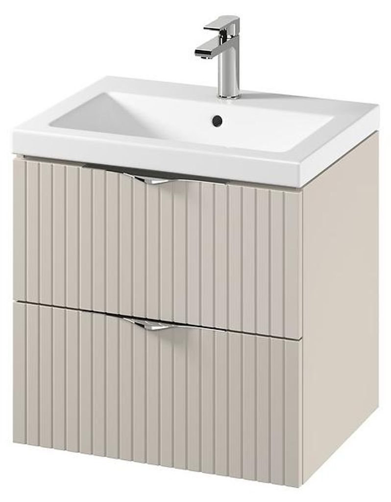 Cersanit | Set Waschbeckenunterschrank Tirso - 60 Cm - mit Waschbecken - Beige - 2 Schubladen - Badmöbel - Badezimmermöbel
