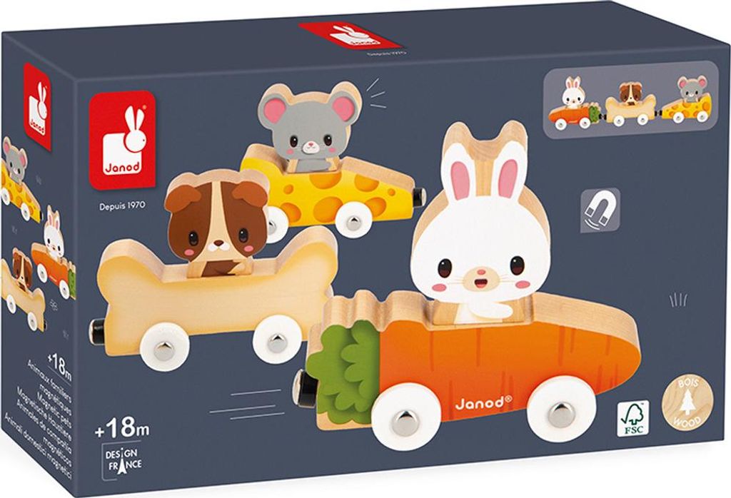 Janod Bauernhof Spielzeug - Magnetische Haustiere und Holzautos