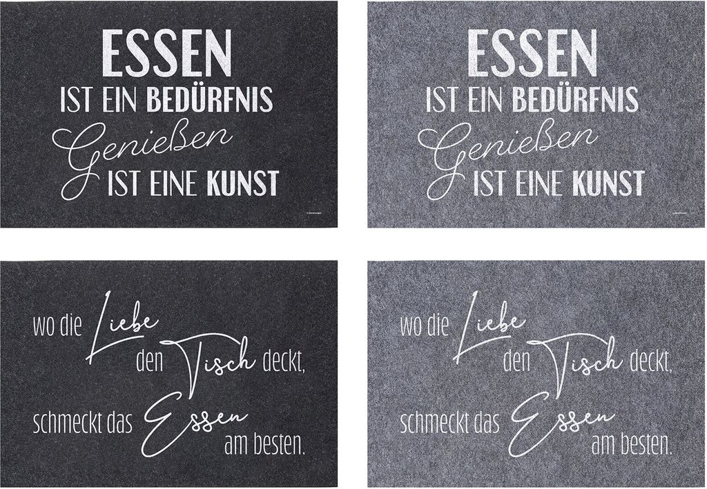 4er Set Tischset aus Filz mit Spruch, ca. 45x30cm in grau Produktbild 