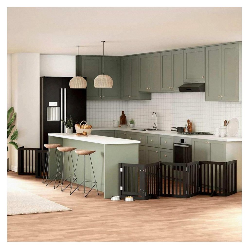 15-teiliges Hundetor mit Tür, faltbar, schwarz, 750 cm, Pappelholz, freistehendes Hundegitter, modularer Haustierzaun für Türen, Treppen, Flure,...