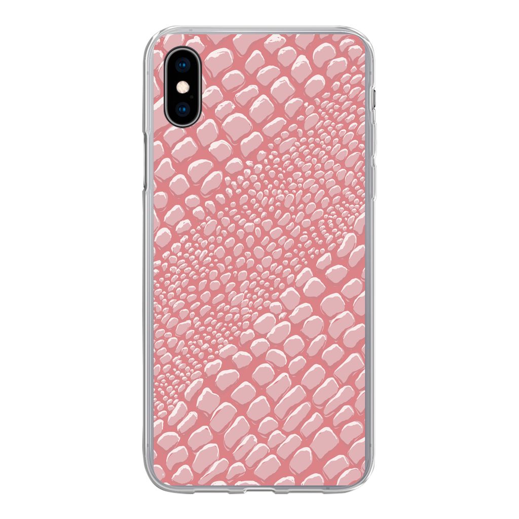 MuchoWow Handyhülle Schutzhülle Hülle für iPhone Xs Krokodilleder - Tierprint - Rosa Silikon Softcase Handy Hülle - Handytasche