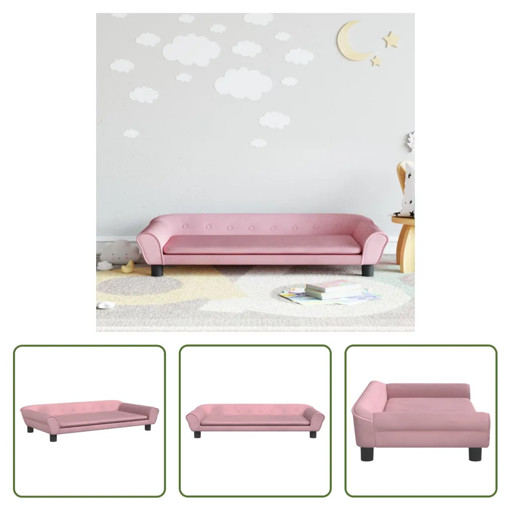Canapé Enfant 100 cm Velours Rose - Assise Confortable et Douceur Premium