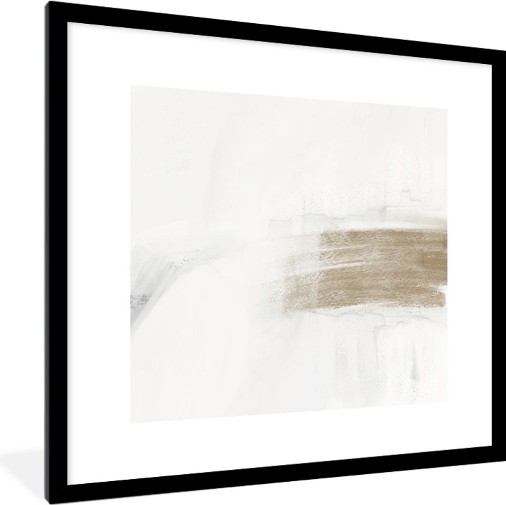 MuchoWow Gerahmtes Poster Taupe - Weiß - Design - Abstrakt 40x40 cm - Poster mit Schwarzem Bilderrahmen Wandposter Rahmen Foto Bilder - Poster -...