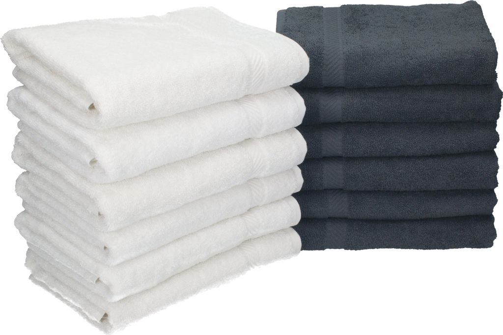 Betz 12 Stück Handtücher 50x100 cm PALERMO 100% Baumwolle Farbe: weiß und anthrazit
