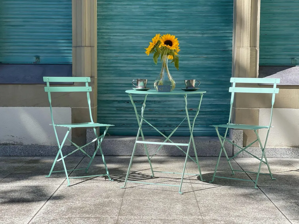 Set da Giardino SEMPLICI in Metallo Verde Menta - Stile Retrò 3 Pezzi - 9