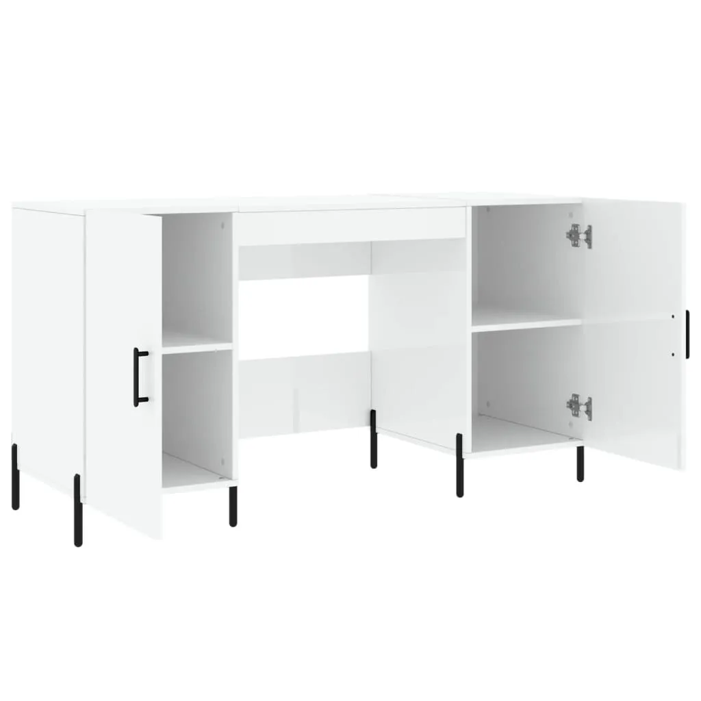 Scrivania Bianca Lucida 140x50 - Scrivania Computer Salvaspazio Legno - 5