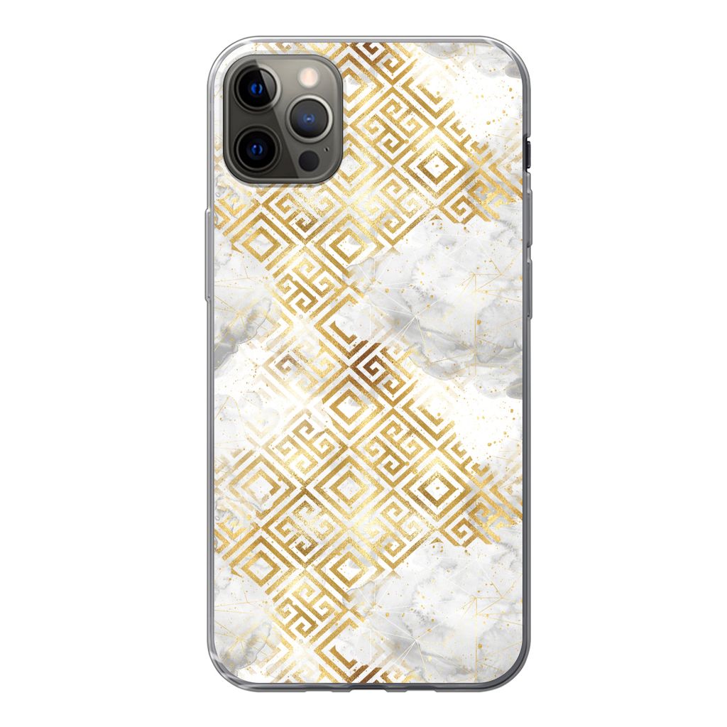 MuchoWow Handyhülle Schutzhülle Hülle für iPhone 12 Pro Max Gold - Marmor - Muster - Geometrie Silikon Softcase Handy Hülle - Hartschale