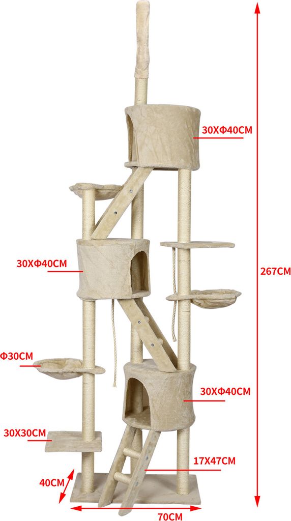 Wiltec Kratzbaum deckenhoch 233-270 cm in Beige, Produktbild 6