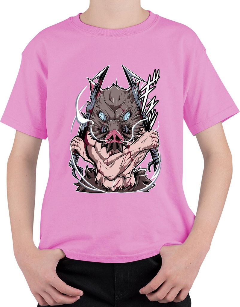 Anime Wildschwein Dämonenjäger Zweiklingen Manga Cosplay Uni Kinder T-Shirt, Pink, 116
