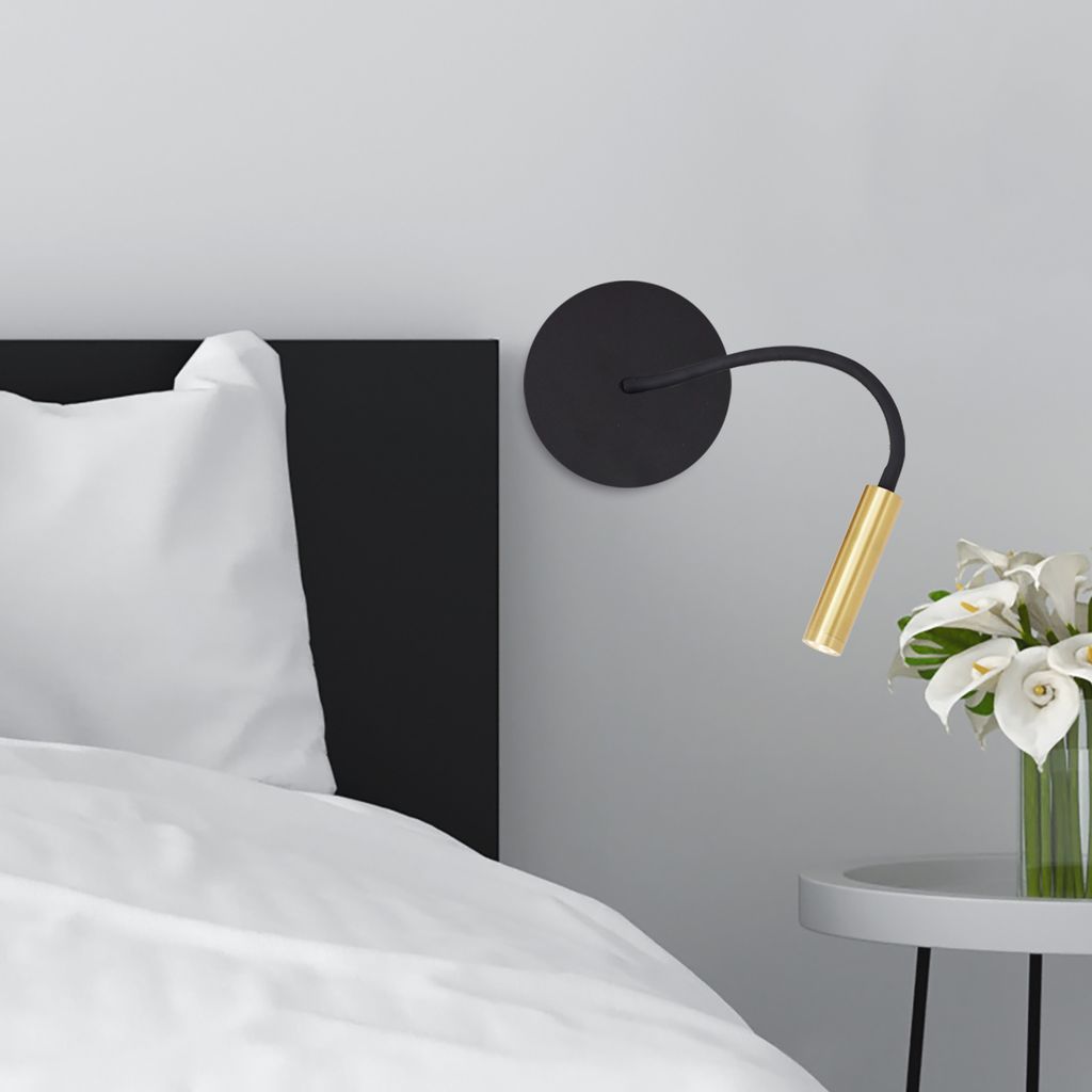 BRILLIANT Jutta LED Wandspot mit Flexarm und Schalter sand schwarz/matt gold