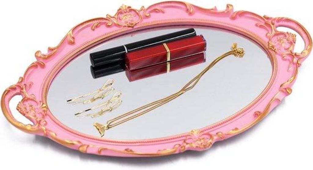 Dekorativer Ovale Spiegel mit Organizer, 36,8 x 25,4 cm, Rosa, Holz