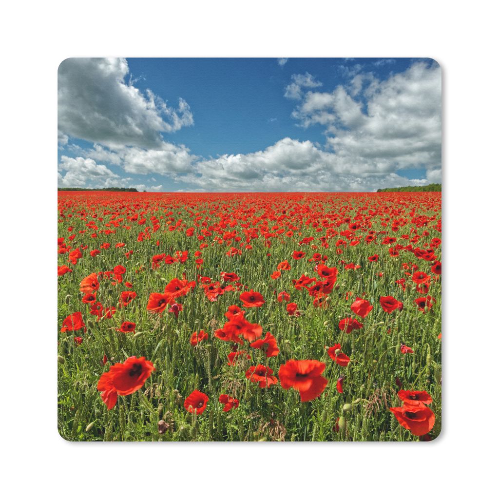 MuchoWow Mauspad Mousepad Schneeweiße Wolken über einem Mohnblumenfeld 30x30 cm - Mousepads - Maus Mat - Pad - Mausunterlage - Gaming