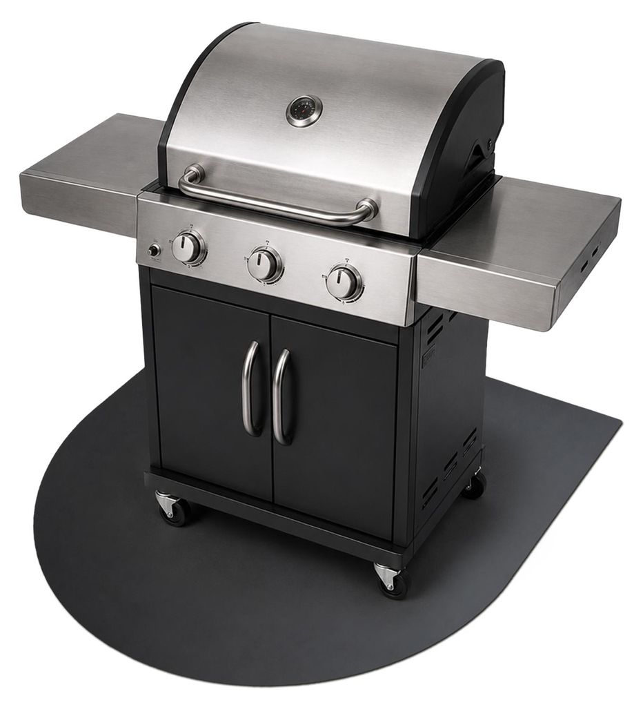 Grill-Unterlage - 80x90 cm - Metall - Schwarz - Feuerfeste Bodenschutzplatte - Hitzeschutzplatte - Outdoor - Terrasse - Grillzubehör