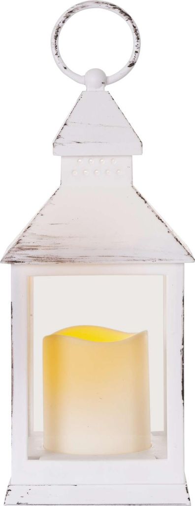 LED dekorace – lucerna antik bílá blikající, 3x AAA, vnitřní, vintage, časovač