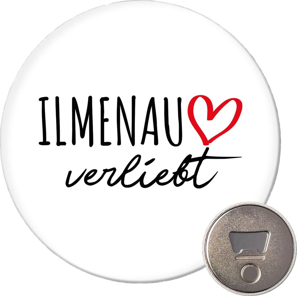 Huuraa Magnet Ilmenau verliebt 59mm Kühlschrankmagnet rund Flaschenöffner Geschenkidee