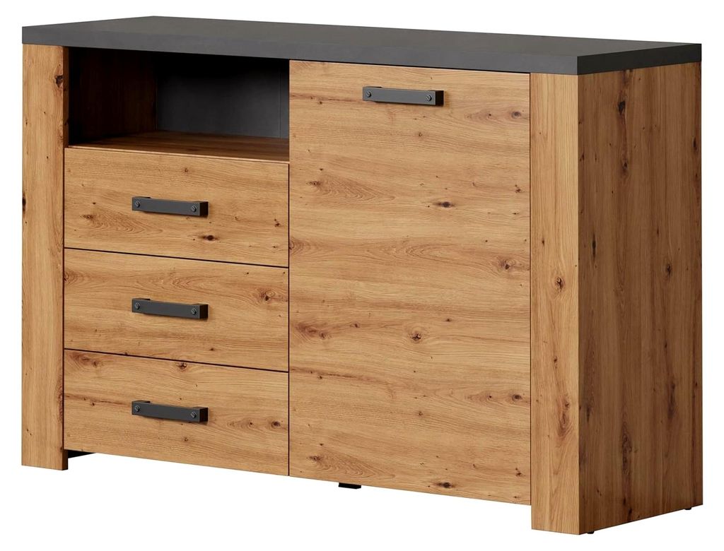 Sideboard - Eiche/Anthrazit - Kommode mit praktischen Vollauszug-Schubladen - (BxHxT) 127 x 83 x 40 cm - Mehrzweckschrank mit grauer Rückwand