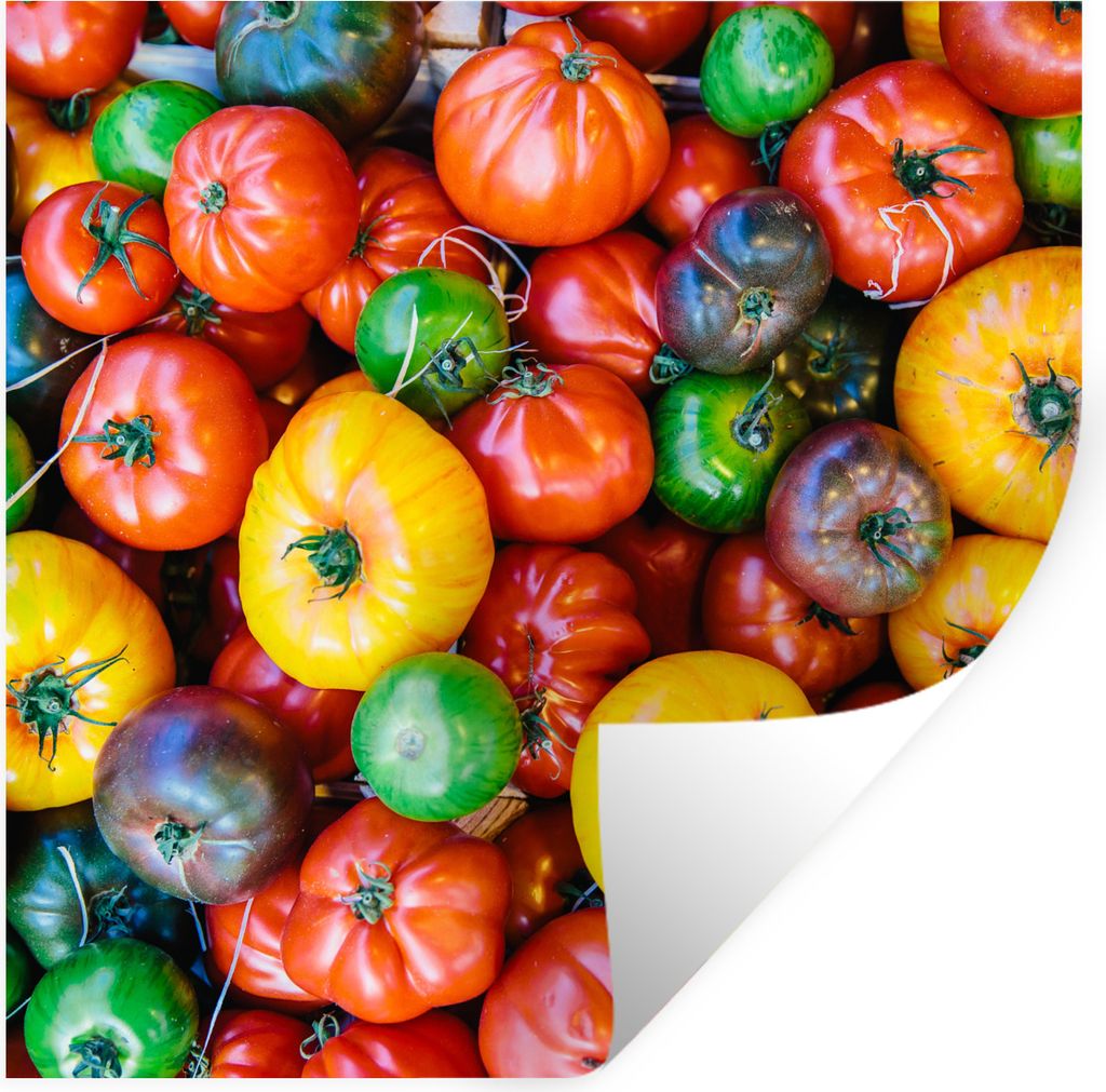 MuchoWow Wandtattoo Wandsticker Wandaufkleber Tomaten - Gemüse - Markt 50x50 cm Selbstklebend und Repositionierbar - Selbstklebend - Fototapeten