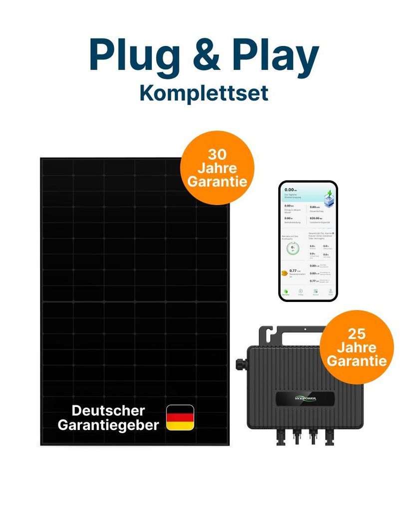 Balkonkraftwerk 445W Fullblack – Mini-PV-Anlage Set mit Wechselrichter & Schukostecker | Luxor ECO LINE + HYX-M800-SW