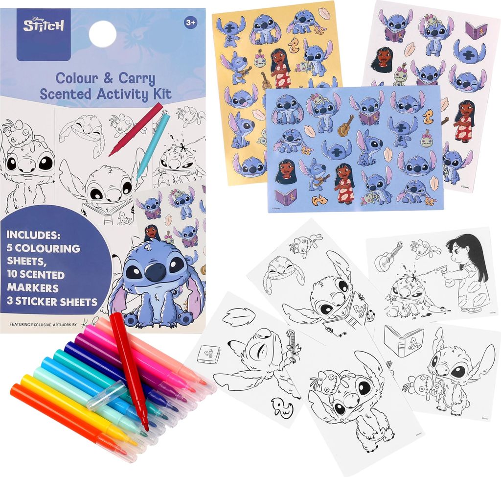 DISNEY Stitch Kreatives Malset für Kinder, SET: Aufkleber, DUFT Marker, Malbücher