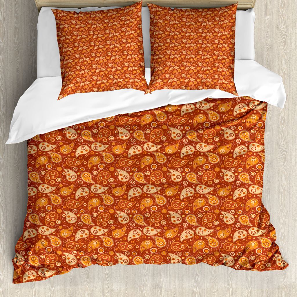 ABAKUHAUS Orange Bettbezug, Retro Paisley Blumen, Milbensicher Allergiker geeignet mit Kissenbezügen, 155 cm x 220 cm - 80 x 80 cm, Redwood Orange...