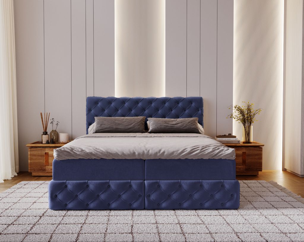 Kaiser Möbel Chesterfield-Kontinentalbett Luxury Stoff Royal Velvet Marineblau 140x200 cm