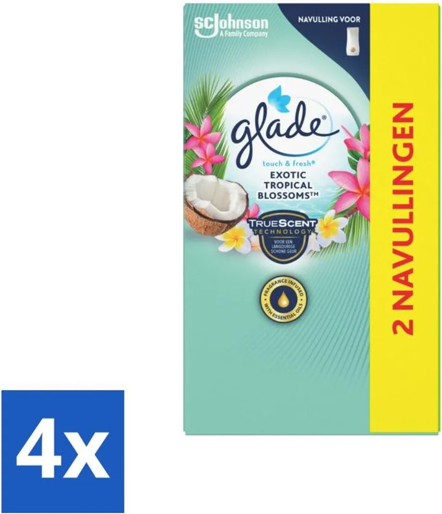 Anti-Odeur Glade Touch & Fresh Fleurs Tropicales - Pack 4x (2x10ml) Promo