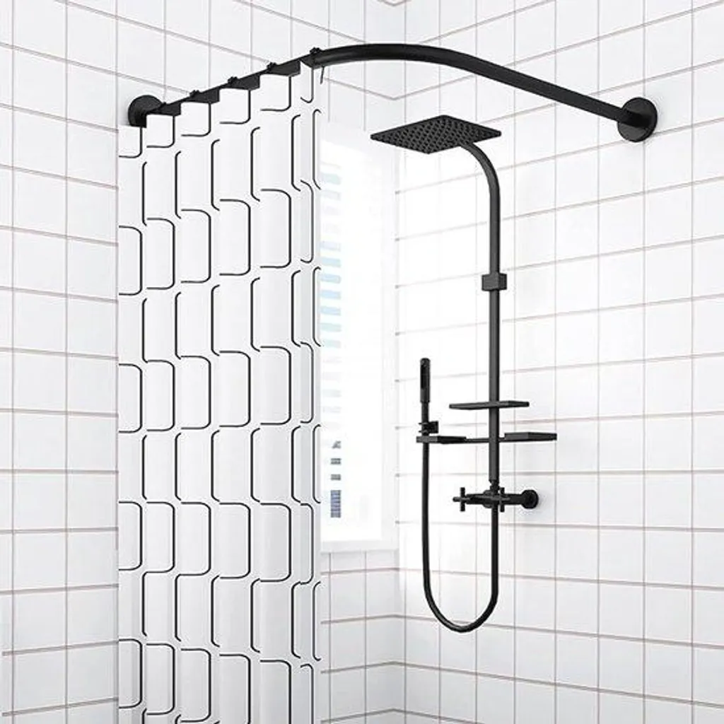 Barre de douche d'angle extensible en inox, modèle télescopique sans vis
