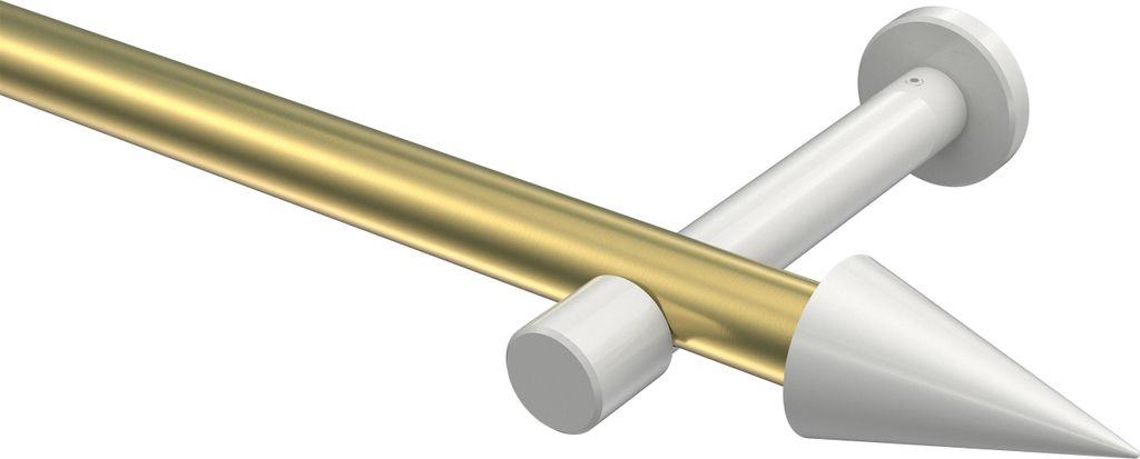 Interdeco Gardinenstange / Vorhangstange Messing-Optik / Weiß, Typ Prestige Savio (Kegel) ohne Ringe, 20 mm Ø 1-läufig, 160 cm
