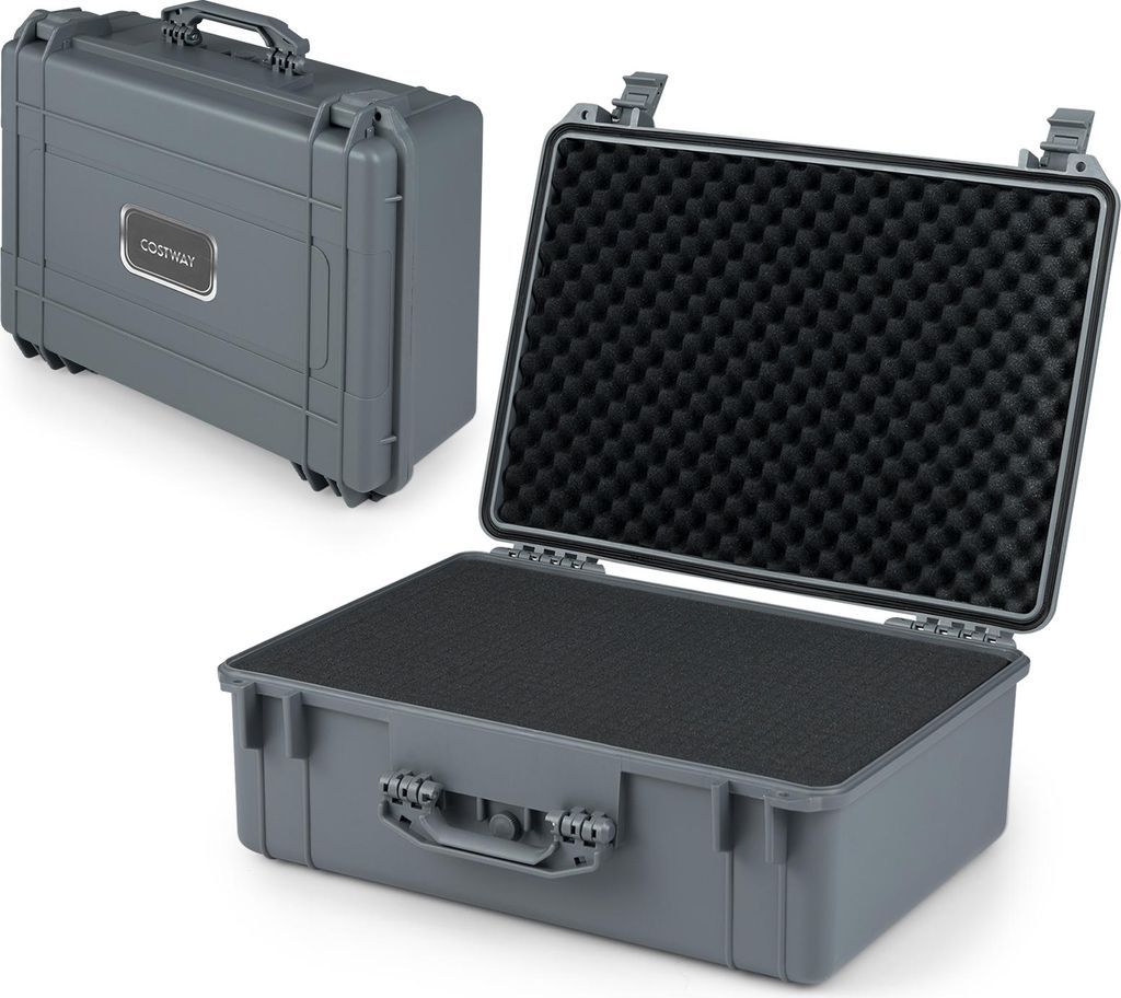 COSTWAY 22" Hartschalen-Kamerakoffer, Unisversal anpassbar, wasserdichter Kamera-Schutzkoffer mit Schaumstoff für Elektronik, Drohnen, Kameras Grau