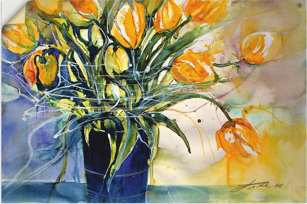 ARTland Wandbild, selbstklebend Gelbe Tulpen in schwarzer Vase Größe: 120x80 cm