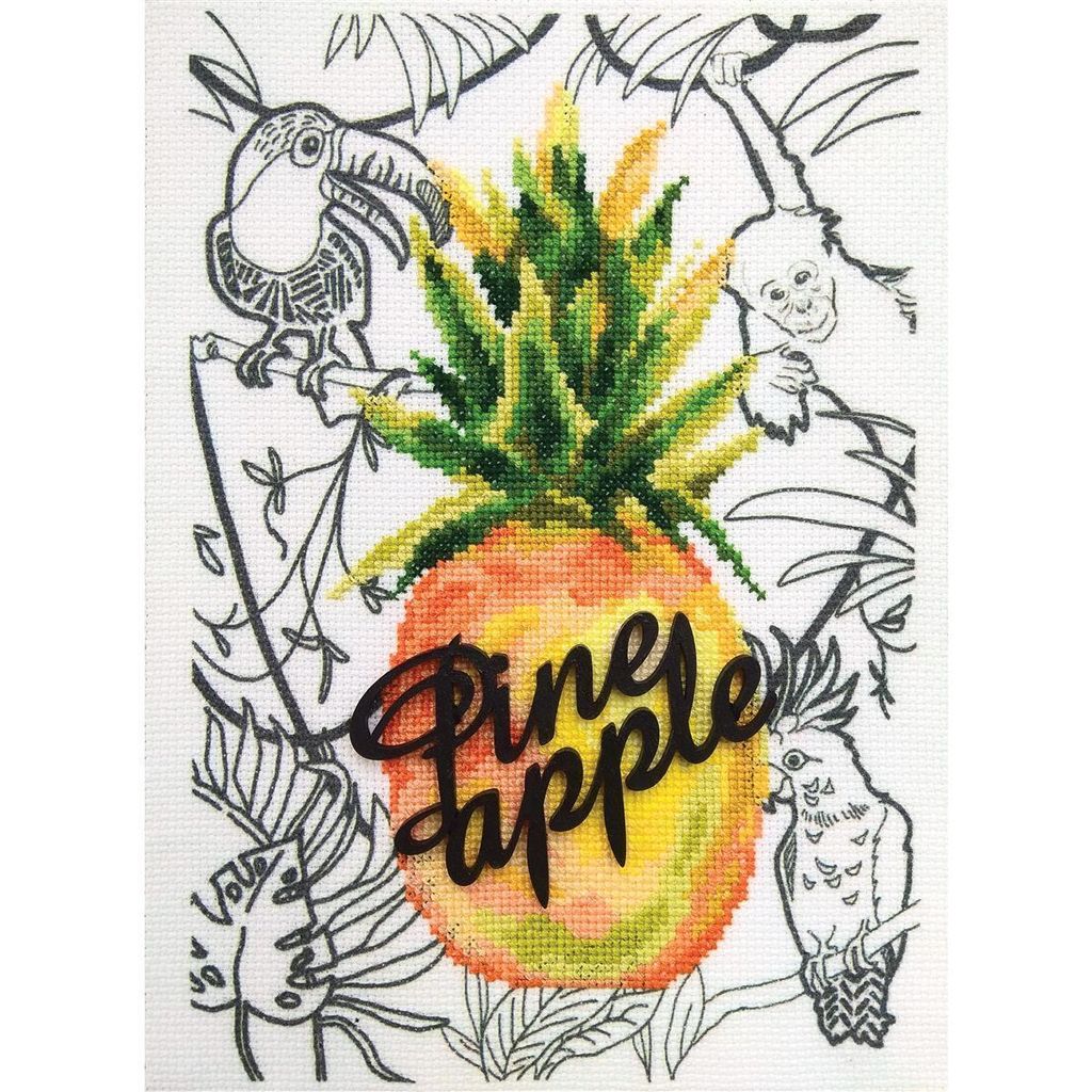 RTO Kreuzstich Set "Ananas" M70036, Zählmuster mit bedrucktem Hintergrund, 16x24 cm