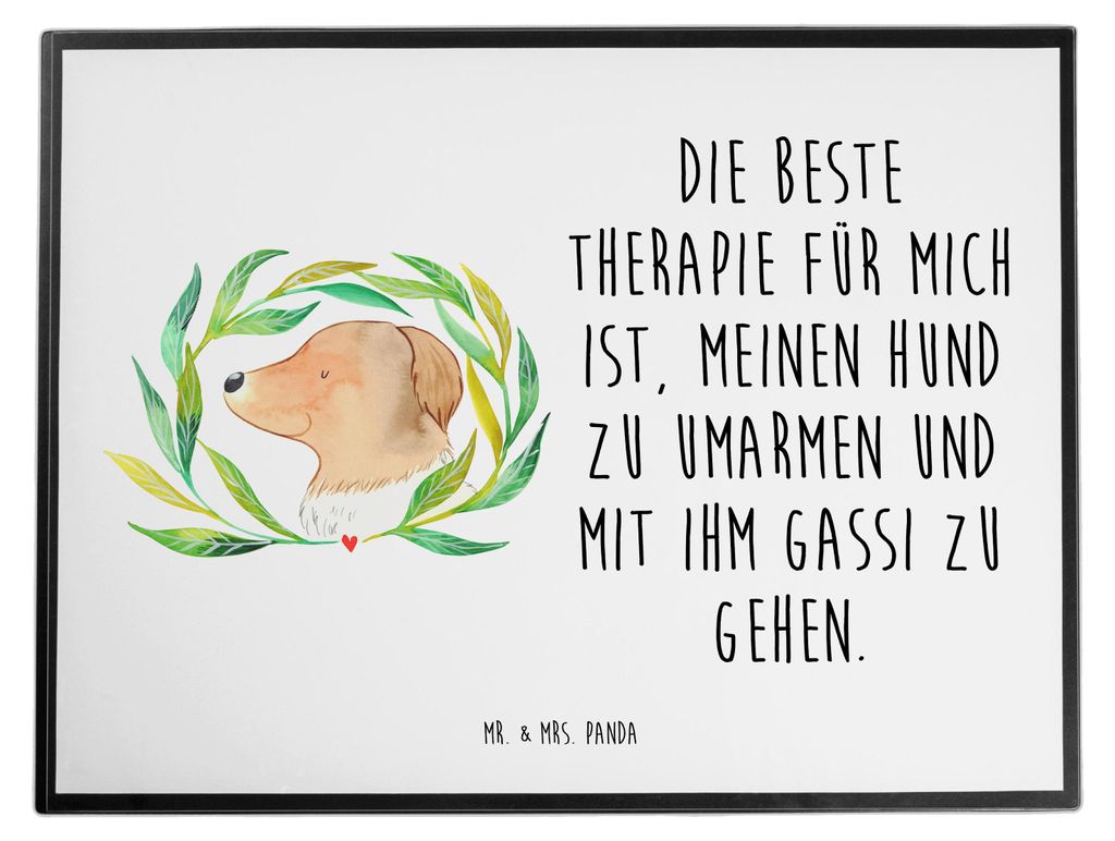 Mr. & Mrs. Panda Schreibunterlage Hund Blumen - Weiß - Geschenk, schreibtischunterlage, Gassi gehen, tischschutz, schreibtischunterlagen, Hunde, V...