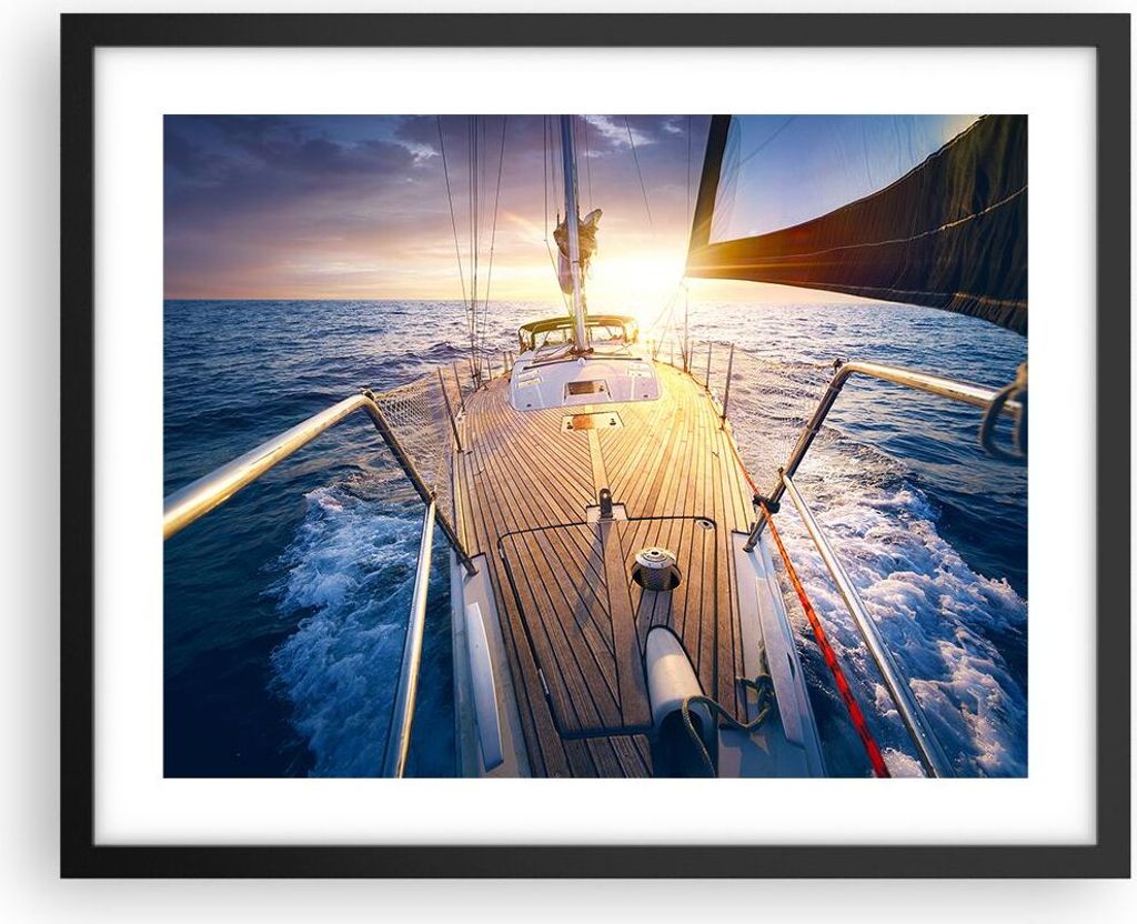 Gerahmtes Poster - Schwarzer Rahmen - Segelboot Meer - 50x40 cm - Wand Bild - Wanddeko - Wandbilder - Kunstposter - Wandposter - Bilderrahmen - Bil...